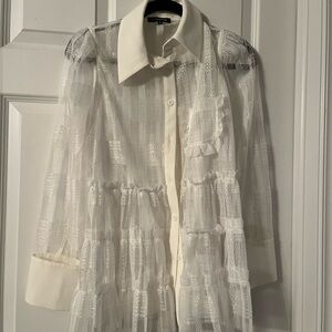Sheer White Lace Button-Up Blouse